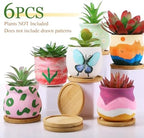 Remerry 6 Pcs 3.5 Inch Mini DIY Ceramic Succulent Pots with Bamboo Tray - Image 2