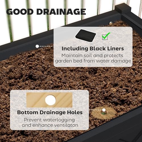 47 Inch Elevated Wood Raised Garden Bed with Storage Shelf, Black - Image 4
