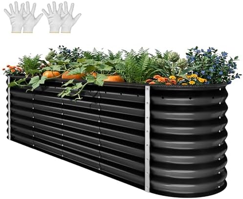 YITAHOME 8x2x2ft Large Raised Garden Bed Kit, 24" Tall 9 in 1Galvanized Metal Planter Box with Gloves and Safety Rubber, Outdoor Above Ground Planters for Plants Vegetables Flowers, Black by YITAHOME