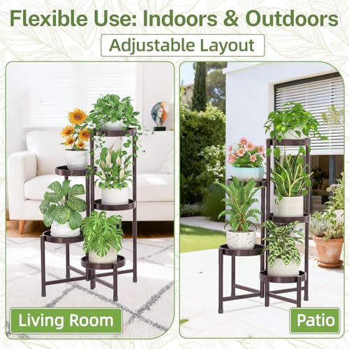 iDavosic.ly Plant Stand Indoor Outdoor, 5 Tier Metal Corner Shelf, Bronze - Image 6