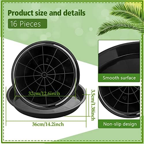 Honeydak 16 Pack 14.2 Inch Plant Saucer Plastic Plant Water Tray Plastic Saucers for Indoors Outdoors Round Pot Planter Heavy Duty Drip Trays for Garden Flower, Black - Image 2