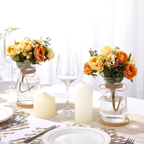 FoldTier 4 Sets Hyacinth Glass Vase with Bamboo Coaster Rope Hyacinth Avocado Growing Bud Vase Decorative Glass Flower Vases for Centerpieces Bulb Forcing Plant Containers Home Office Table Decoration - Image 4