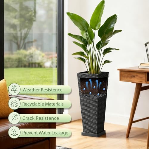Greesum Set of 2 Tall Plastic Planters with Saucer, 23 Inch, Black - Image 3