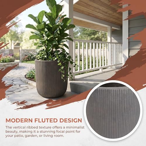 Vintage Brown Magnesium Oxide Planter Pot 14.37" with Drainage Hole - Image 6