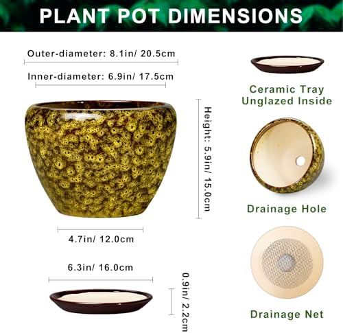 8 Inch Flower Pot, Ceramic Planters with Drainage, Yellow Leopard - Image 2