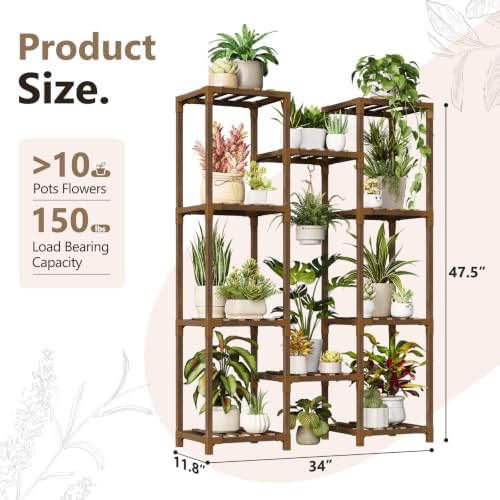 Uneedem Plant Stand Indoor Outdoor, 10 Tiered Plant Shelf Wood Plant Rack - Image 3
