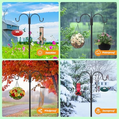 FEED GARDEN Heavy Duty Shepherds Hook 108" Double Hooks Adjustable (44/60/76/92/108") - Metal 5-Prong Base, 12lb Capacity - Easy Assembly Bird Feeder Pole for Hanging Planters, Lanterns, Wind Chimes - Image 4