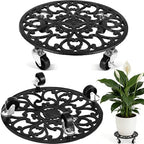 2 Pack Rolling Plant Caddy with Wheels Heavy Duty, 14 Inch Cast Iron Plant Rollers with Wheels, Roller Planter Stand on Metal Wheel Round Planter Caddies Roller Plants Stand Indoor Potted Plants Mover by PartyZealot