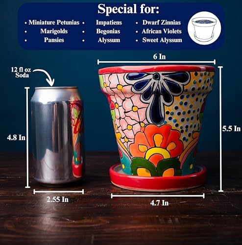 Talavera Planter - Mexican Ceramic Pot with Drainage (Red-Medium) - Image 3