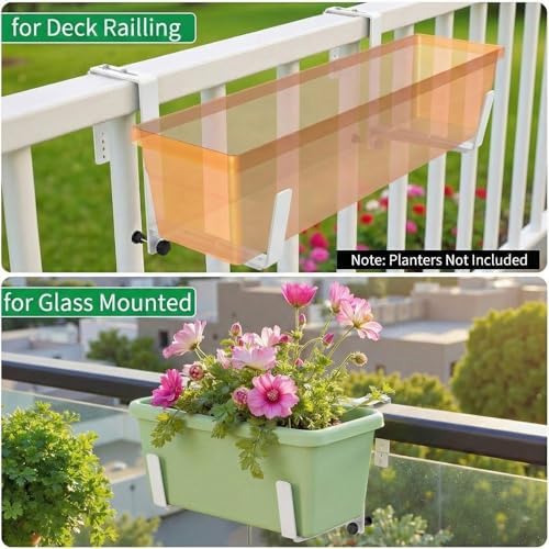 Window Box Brackets, Adjustable Planter Box Brackets, Heavy Duty Iron Flower Box Brackets for Railings, with Enhanced Bottom Support - Perfect for Balconies, Fences, and Gardens (White, 4 Pack) - Image 4