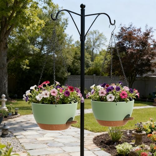 UOUZ 13 Inch 2 Pack Large Self Watering Hanging Planters for Indoor Outdoor Plants, Hanging Plant Pots with Removable 50 Oz Reservoir, Plastic Hanging Basket for Window Porch Garden, Green with Brown - Image 4