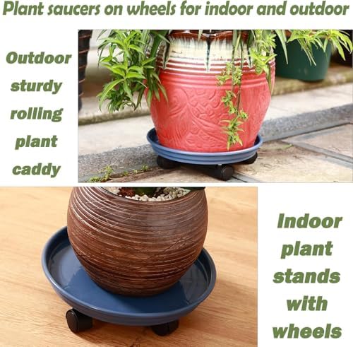 Planterhoma 4 Packs Heavy-Duty Plastic Plant Caddy with Wheels - 11.8" Rolling Plant Stand - Strong Load Bearing - 360 Rotated Wheels - Indoor/Outdoor Use - Image 7