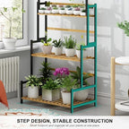 Ufine Bamboo Hanging Plant Stand 3 Tier Ladder Shelf with Hanging Rod - Image 4