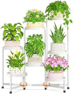 LASZOLA Plant Stand Indoor Outdoor Tall with Plastic Tray, 7 Tiers White by LASZOLA