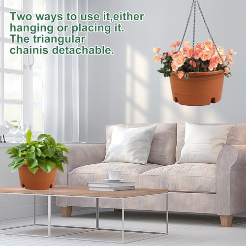 4 Pack 12 Inch Large Plastic Hanging Planters for Outdoor Plants - Image 5