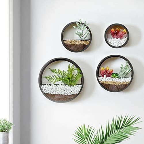 Pack of 4 Round Wall Planters Hanging Metal Plant Containers Circle Plant Holder Contemporary Morden Circle Iron Vase for Succulents or Herbs Cactus and More (Black) - Image 2