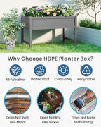 Weatherproof Raised Garden Bed, HDPE Outdoor Elevated Planter Box with Legs, Garden Box, Flower Beds for Patio, Deck, Balcony (Grey) - Image 3