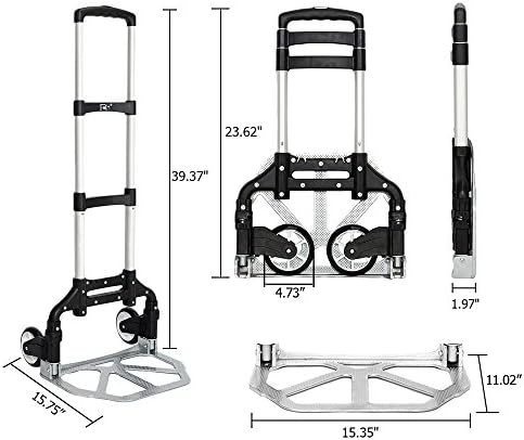 FCH Folding Hand Truck Aluminum Portable Folding Hand Cart 165lbs Capacity Hand Cart and Dolly Ideal for Home, Auto, Office,Travel Use,Black - Image 5