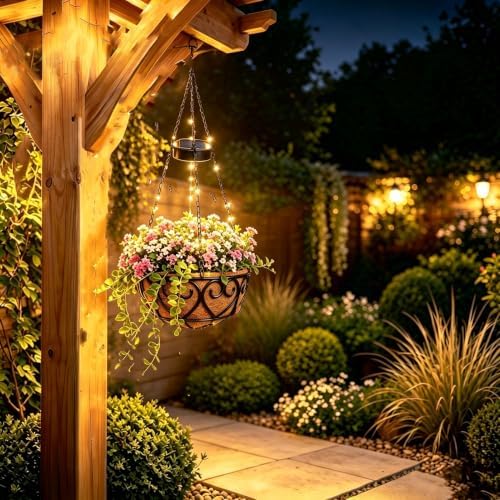 2 Pack 10 Inch Solar Hanging Flower Basket with LED String Lights - Image 5