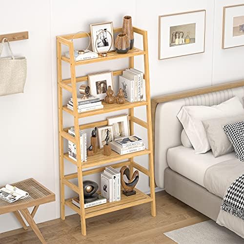 Homykic Bamboo Ladder Shelf and Closet System Bundle, Natural - Image 4
