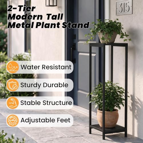 TOSKING 2-Tier Wide & Tall Plant Stand Indoor, Modern Metal Shelf, Black - Image 5