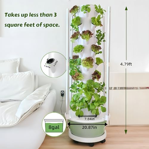 Hydroponic Garden Tower with LED Lights, 32 Pods, Auto Watering System - Image 2