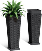 Greesum Set of 2 Tall Plastic Planters with Saucer, 23 Inch, Black by BuynowfromGreesum