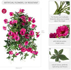 Artificial Flowers Artificial Petunias for Outdoors 2PCS Artificial Hanging Plants Outdoors Silk Flowers with Stems Outdoor Flowers Uv Resistant for Porch Terrace Decor，Rose Red，Without Pot - Image 2