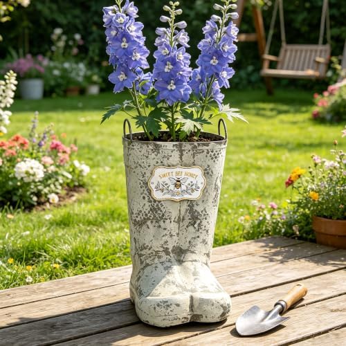 Vintage Metal Boot Planters Rustic Farmhouse Flower Pots Outdoor Decorative Boot Plants Buckets for Wedding, Garden, Home, Patio Decor (White) - Image 5