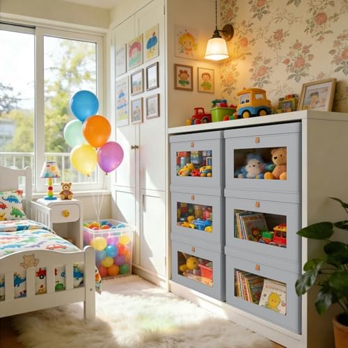 DIMJ Storage Bins with Lids - 8 Pack Large Fabric Closet Organizer with Window & Handles, Collapsible Decorative Storage Boxes for Shelves Under Bed, Books Clothes Blankets Sweaters Organization - Image 4