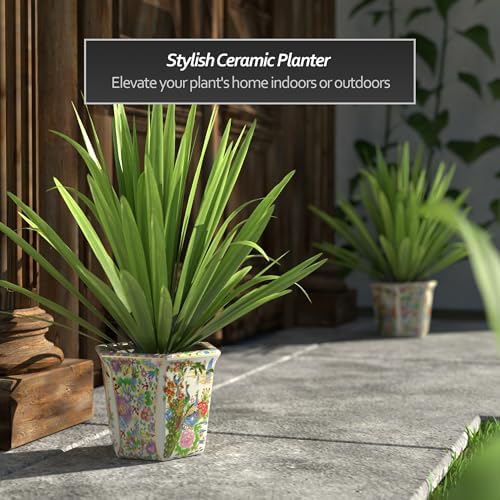 Red Lantern 8" Hexagonal Flower Pot - Satsuma Peacock - Image 2