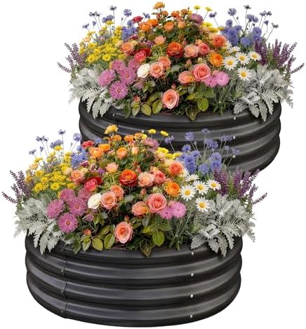 Land Guard Galvanized Raised Garden Bed 2Pcs, Planter Raised Garden Beds Outdoor, Round Clearance Raised Garden Beds for Gardening Vegetables (Gray) by LandGuard