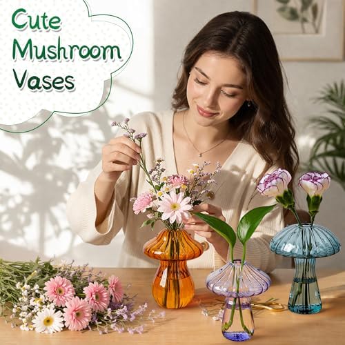 Mushroom Vase, Set of 10 Colored Glass Propagation Stations Vases - Image 2