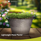 Headwind Decorative Planter - Round Galvanized Tub Planter with Handles – 10 Inch Lightweight Metal Planter with Drainage Hole – Galvanized Steel Tub for Plants - Metal Flower Pot by Robert Allen - Image 3