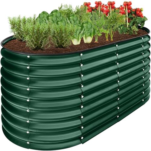Best Choice Products 4x2x2ft Outdoor Metal Raised Garden Bed, Oval Deep Root Planter Box for Vegetables, Flowers, Herbs, and Succulents w/ 101 Gallon Capacity, Rubber Edge Guard - Dark Green by BestChoiceProducts