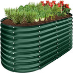 Best Choice Products 4x2x2ft Outdoor Metal Raised Garden Bed, Oval Deep Root Planter Box for Vegetables, Flowers, Herbs, and Succulents w/ 101 Gallon Capacity, Rubber Edge Guard - Dark Green by BestChoiceProducts
