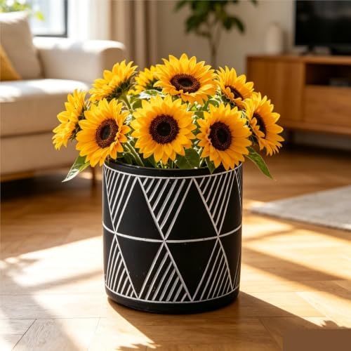 Sleek Nordic-Style Geometric Cement Flower Pot Flat Straight Cylindrical Bonsai with Holes for Indoor use(Black) - Image 4