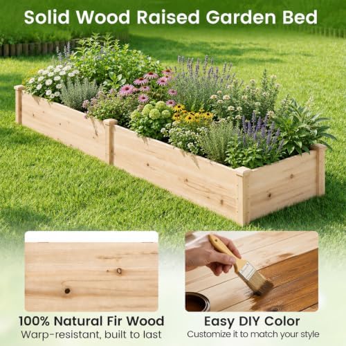 GIANTEX 95" Wooden Raised Garden Bed, Rectangular Planter Box, Natural - Image 3