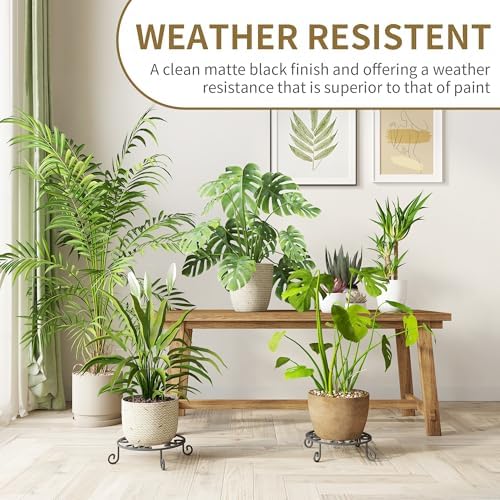 PROWORX 4 Pack 10” Diameter Metal Outdoor Plant Stand Indoor, Black Heavy Duty Potted Holder, Round Anti-Rust Wrought Iron Flower Planter Pot Display Stands for Home Garden - Image 2