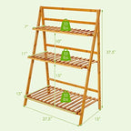 Giantex 3 Tier Folding Storage Shelf, Bamboo Ladder Plant Stand, Multiple Flower Pot Holder Succulent Display Rack, Foldable Shelving Unit for Balcony Garden Living Room Indoor Outdoor - Image 6