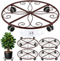 5 Pack Plant Caddy with Wheels Heavy Duty 16 Inch Large Metal Plant Stand with Wheels Plant dolly Rolling Plant Stand Plant Roller with Casters for Indoor and Outdoor with 5 Pack Plant Saucers, Bronze by Planterhoma