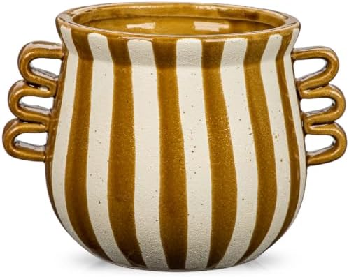 Ceramic Planter Pot Modern Striped Triple Handle Flower Pot No Drainage - Image 7