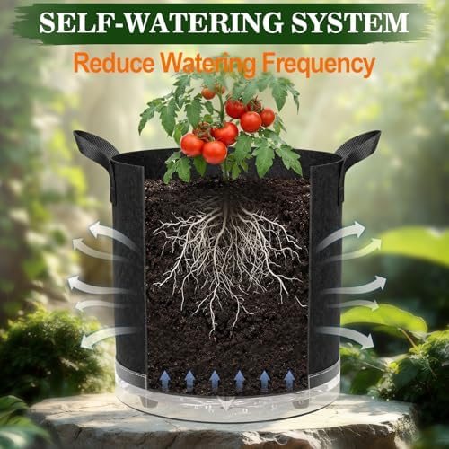 5 Pack 7 Gallon Self-Watering Grow Bags with Reservoir and Support Rings - Image 3
