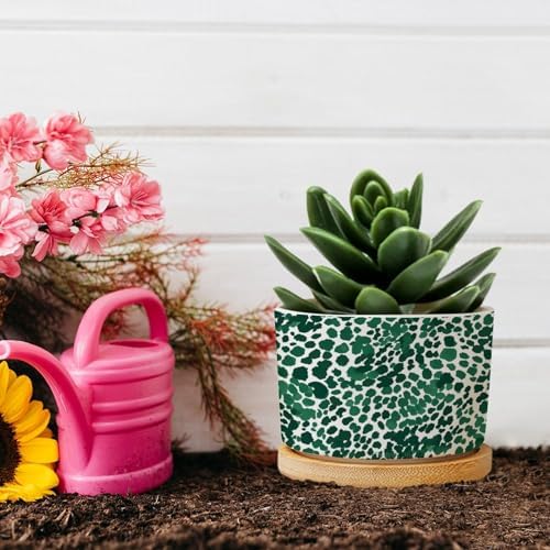 Leopard Green Ceramic Planters Green African Tribal Planters for Outdoor Plants with Drainage Holes and Saucers Pot for Indoor Outdoor Garden - Image 5