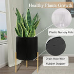ARNIS Modern Plant Pots, Set of 2 Round Large Planters with Stand, Large Size Metal Pots with Drainage Holes for Living Room, Office, Garden or Balcony, 10.5 &12.25 Inch, Black & Gold - Image 4