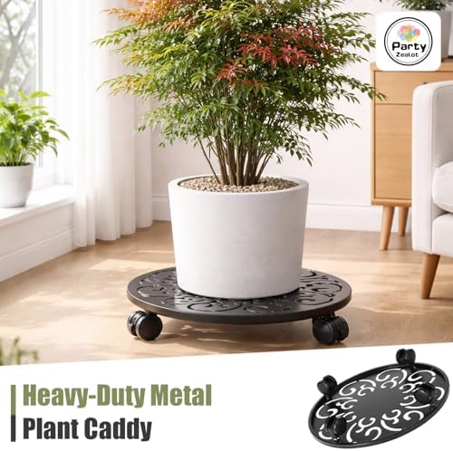 2-Pack 12 Inch Metal Plant Caddy with Wheels Large Heavy-duty Rolling Plant Stands Wheeled Planter Dolly Flower Pot Mover Rollers Rust-proof Garden Coasters Trolley for Indoor Outdoor Use - Image 3