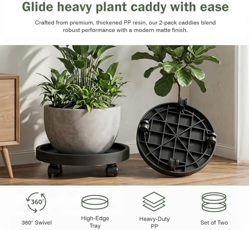 2 Pack Plant Caddy with Wheels, 12.6 inch Rolling Plant Stands - Image 2