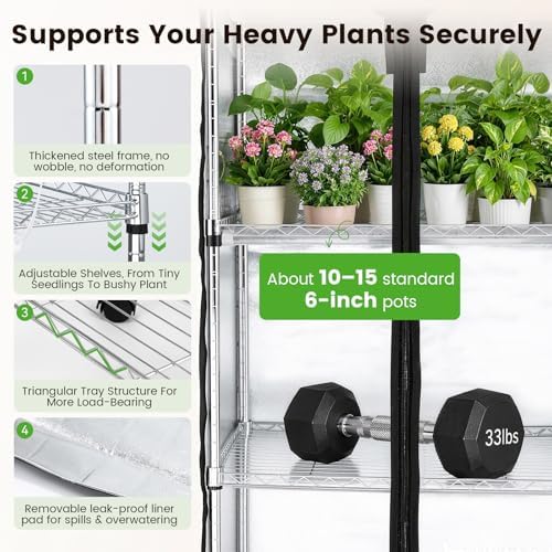 BAOSHISHAN 4 Tier Indoor Greenhouse with Grow Light 72W Full-Spectrum - Image 4