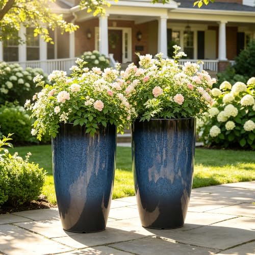 24" Large Tall Outdoor Planters, Set of 2 Faux Ceramic PP Flower Pots - Image 4