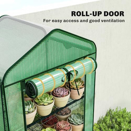 Outsunny 5 Tier Mini Greenhouse w/ Screen Roof 27.6" x 19.7" x 75.6" Green - Image 6